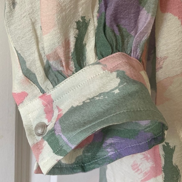 BOSS Hugo Boss Top Abstract Pastel Print Barry Shirt V Neck Blouse Oversized - Picture 7 of 12